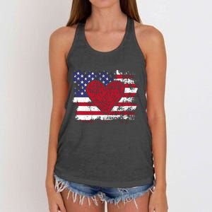 ValentineS Day American Flag Red Hearts Us Patriotic Love Women's Knotted Racerback Tank