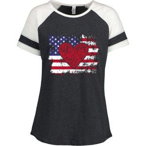 ValentineS Day American Flag Red Hearts Us Patriotic Love Enza Ladies Jersey Colorblock Tee