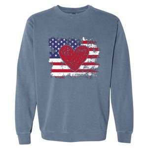 ValentineS Day American Flag Red Hearts Us Patriotic Love Garment-Dyed Sweatshirt