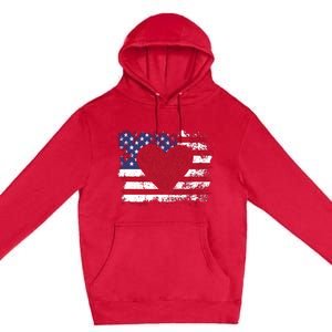 ValentineS Day American Flag Red Hearts Us Patriotic Love Premium Pullover Hoodie