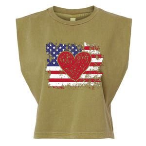 ValentineS Day American Flag Red Hearts Us Patriotic Love Garment-Dyed Women's Muscle Tee