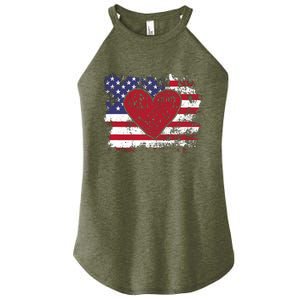 ValentineS Day American Flag Red Hearts Us Patriotic Love Women's Perfect Tri Rocker Tank