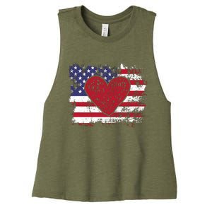 ValentineS Day American Flag Red Hearts Us Patriotic Love Women's Racerback Cropped Tank