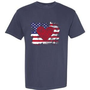 ValentineS Day American Flag Red Hearts Us Patriotic Love Garment-Dyed Heavyweight T-Shirt