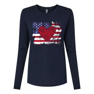 ValentineS Day American Flag Red Hearts Us Patriotic Love Womens Cotton Relaxed Long Sleeve T-Shirt