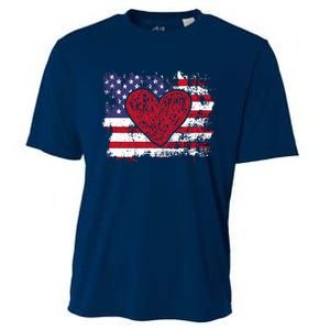 ValentineS Day American Flag Red Hearts Us Patriotic Love Cooling Performance Crew T-Shirt