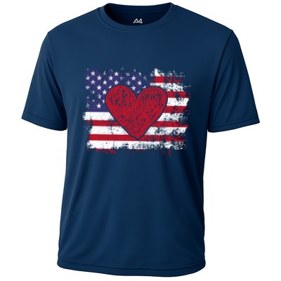 ValentineS Day American Flag Red Hearts Us Patriotic Love Performance Shirt