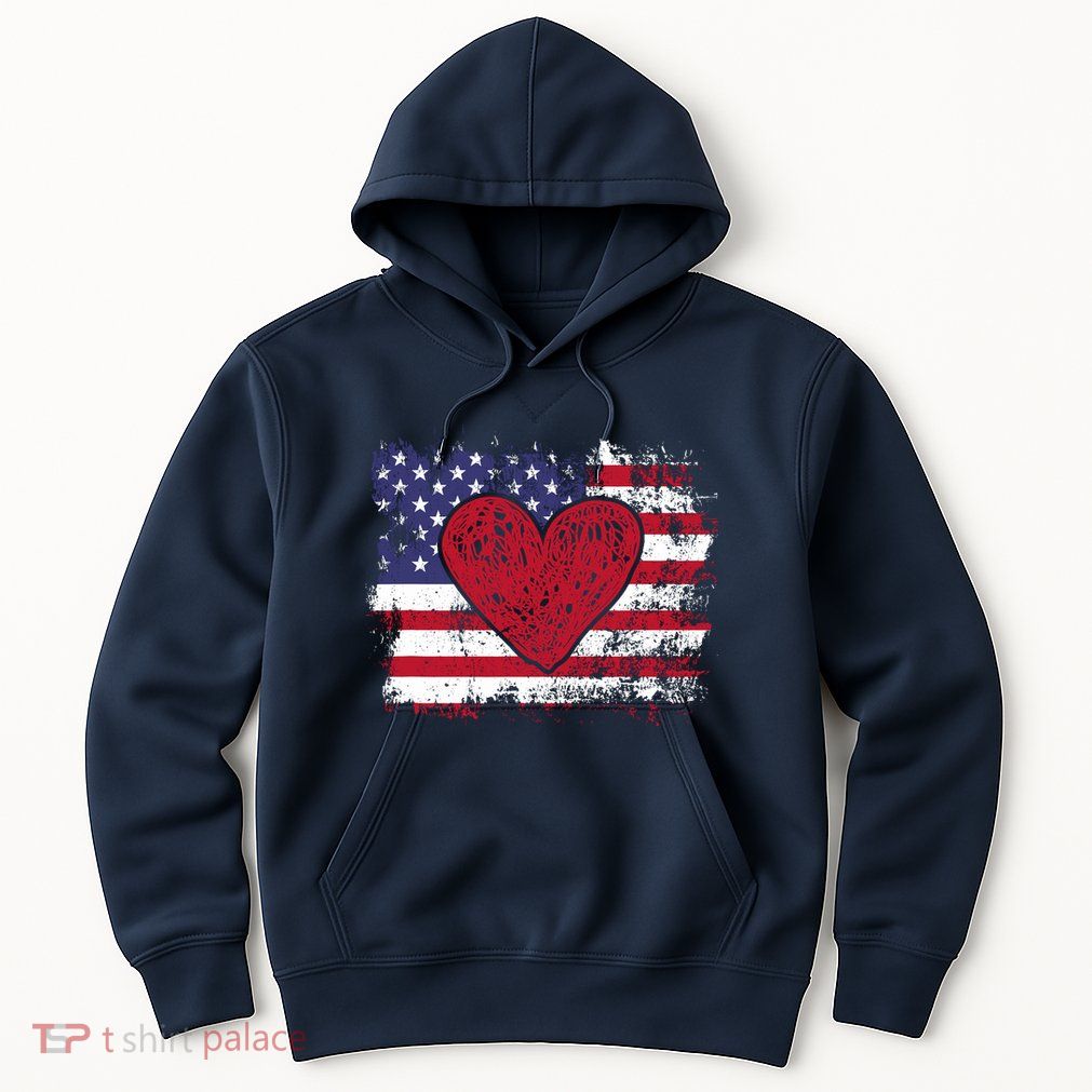 ValentineS Day American Flag Red Hearts Us Patriotic Love Hoodie