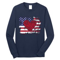 ValentineS Day American Flag Red Hearts Us Patriotic Love Long Sleeve Shirt