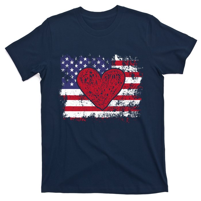 ValentineS Day American Flag Red Hearts Us Patriotic Love T-Shirt