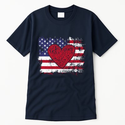 ValentineS Day American Flag Red Hearts Us Patriotic Love Tall T-Shirt