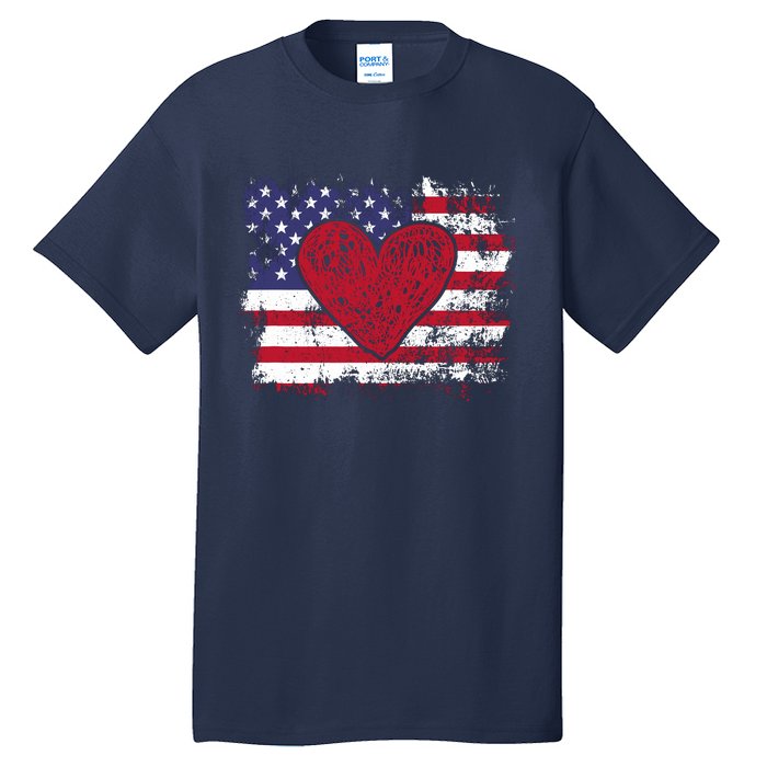 ValentineS Day American Flag Red Hearts Us Patriotic Love Tall T-Shirt