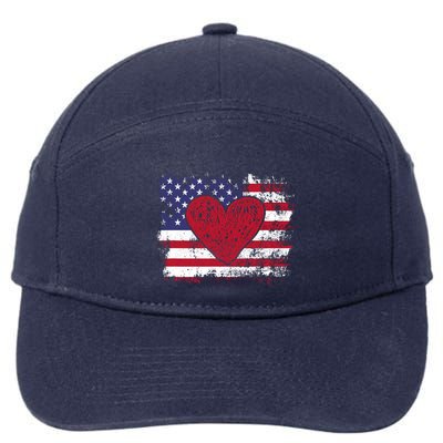ValentineS Day American Flag Red Hearts Us Patriotic Love 7-Panel Snapback Hat