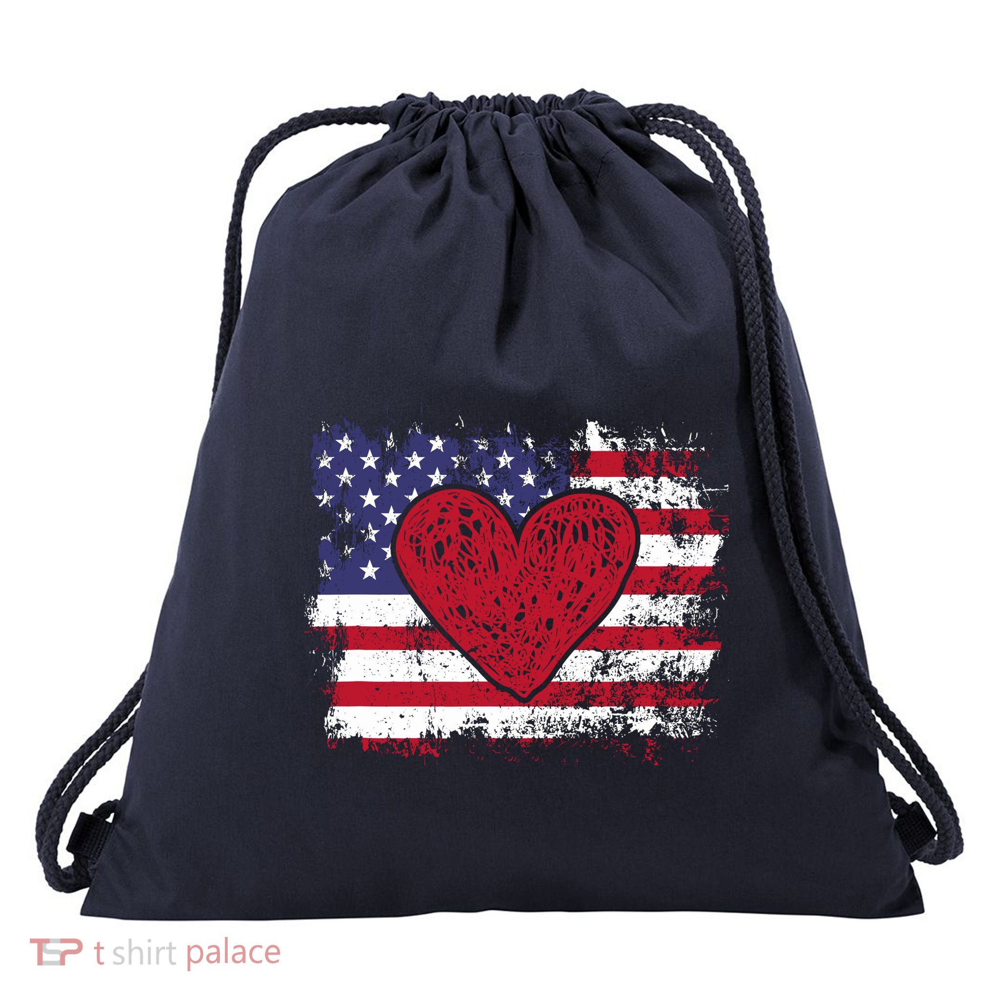 ValentineS Day American Flag Red Hearts Us Patriotic Love Drawstring Bag