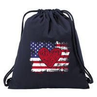 ValentineS Day American Flag Red Hearts Us Patriotic Love Drawstring Bag