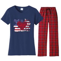 ValentineS Day American Flag Red Hearts Us Patriotic Love Women's Flannel Pajama Set