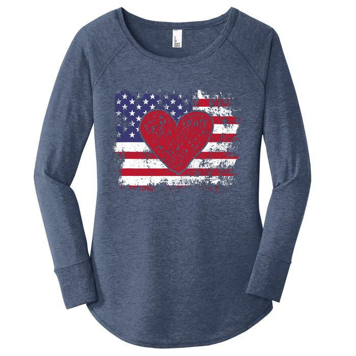 ValentineS Day American Flag Red Hearts Us Patriotic Love Women's Perfect Tri Tunic Long Sleeve Shirt