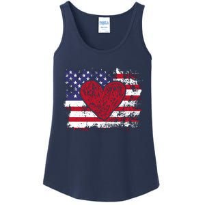 ValentineS Day American Flag Red Hearts Us Patriotic Love Ladies Essential Tank