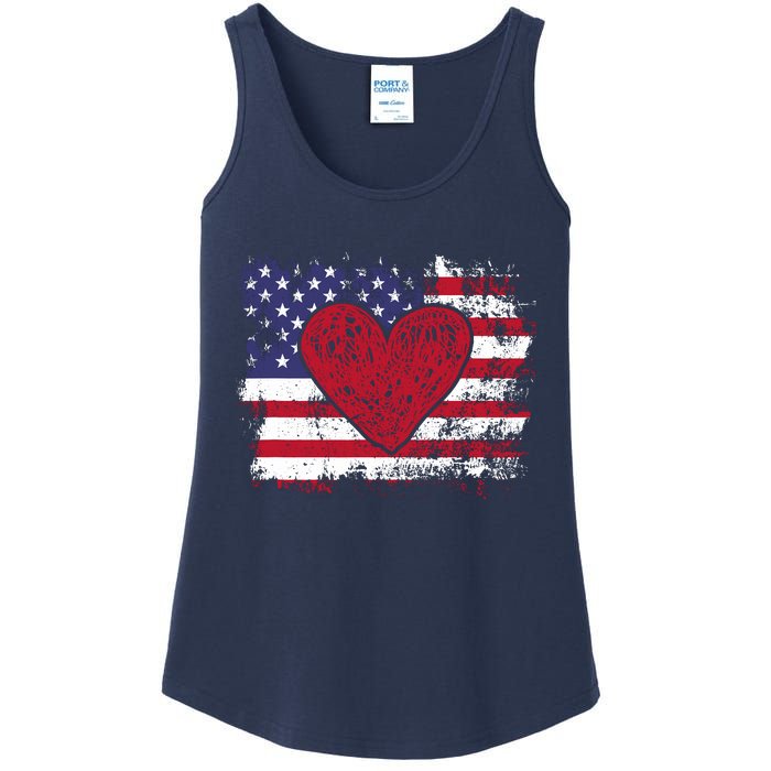 ValentineS Day American Flag Red Hearts Us Patriotic Love Ladies Essential Tank