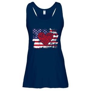 ValentineS Day American Flag Red Hearts Us Patriotic Love Ladies Essential Flowy Tank