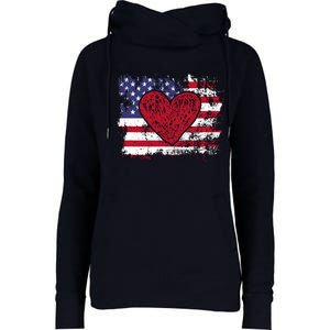 ValentineS Day American Flag Red Hearts Us Patriotic Love Womens Funnel Neck Pullover Hood