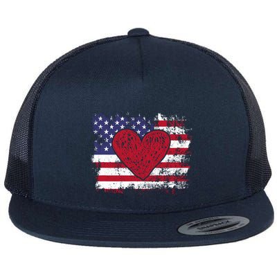 ValentineS Day American Flag Red Hearts Us Patriotic Love Flatbill Hat