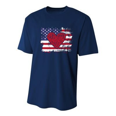 ValentineS Day American Flag Red Hearts Us Patriotic Love Youth Performance Sprint T-Shirt