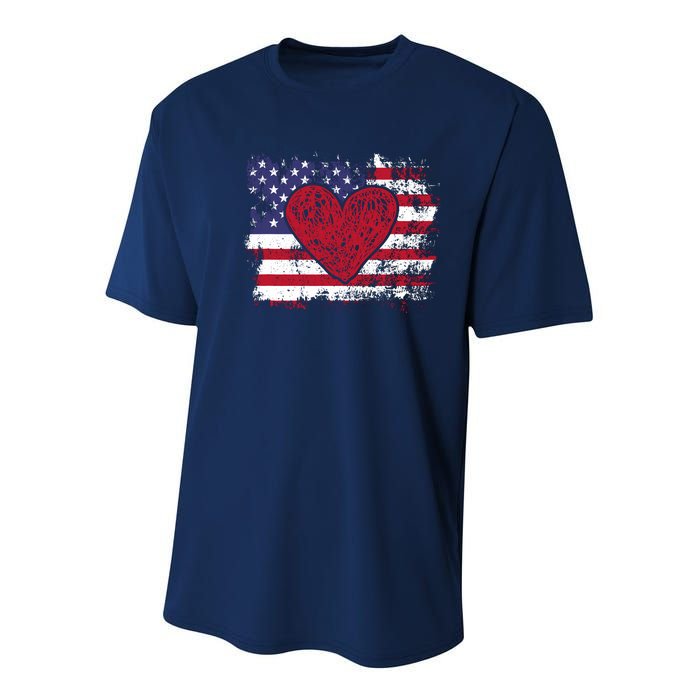 ValentineS Day American Flag Red Hearts Us Patriotic Love Youth Performance Sprint T-Shirt