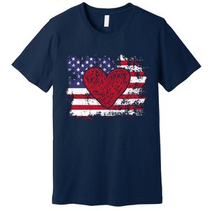 ValentineS Day American Flag Red Hearts Us Patriotic Love Premium T-Shirt