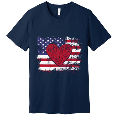 ValentineS Day American Flag Red Hearts Us Patriotic Love Premium T-Shirt