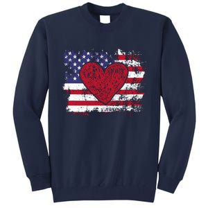 ValentineS Day American Flag Red Hearts Us Patriotic Love Tall Sweatshirt