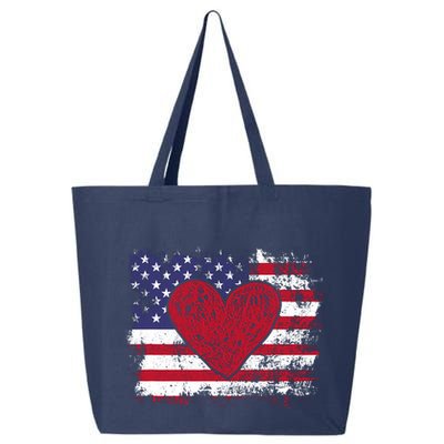 ValentineS Day American Flag Red Hearts Us Patriotic Love 25L Jumbo Tote