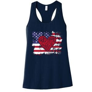 ValentineS Day American Flag Red Hearts Us Patriotic Love Women's Racerback Tank