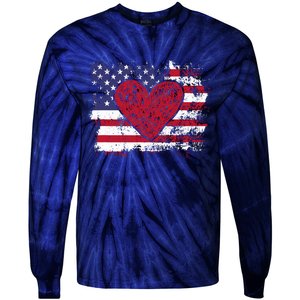 ValentineS Day American Flag Red Hearts Us Patriotic Love Tie-Dye Long Sleeve Shirt