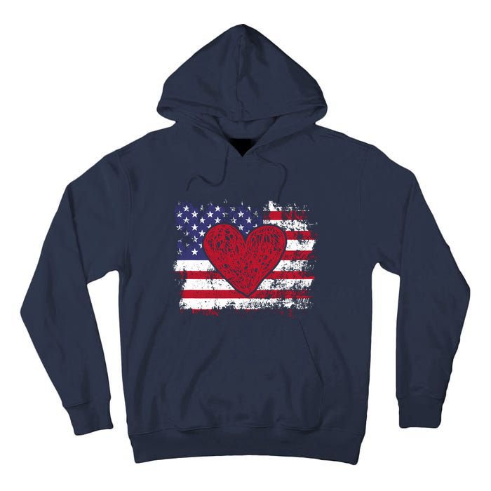 ValentineS Day American Flag Red Hearts Us Patriotic Love Tall Hoodie