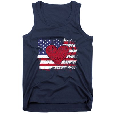 ValentineS Day American Flag Red Hearts Us Patriotic Love Tank Top