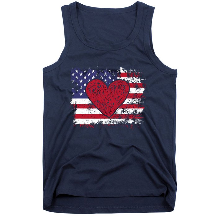 ValentineS Day American Flag Red Hearts Us Patriotic Love Tank Top