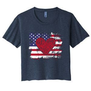 ValentineS Day American Flag Red Hearts Us Patriotic Love Women's Crop Top Tee