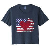 ValentineS Day American Flag Red Hearts Us Patriotic Love Women's Crop Top Tee