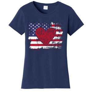 ValentineS Day American Flag Red Hearts Us Patriotic Love Women's T-Shirt