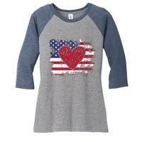 ValentineS Day American Flag Red Hearts Us Patriotic Love Women's Tri-Blend 3/4-Sleeve Raglan Shirt