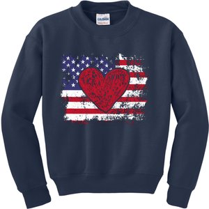 ValentineS Day American Flag Red Hearts Us Patriotic Love Kids Sweatshirt