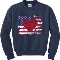 ValentineS Day American Flag Red Hearts Us Patriotic Love Kids Sweatshirt