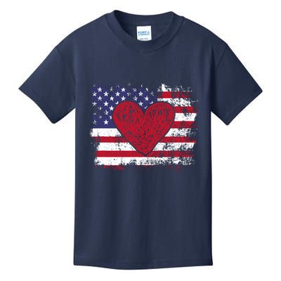 ValentineS Day American Flag Red Hearts Us Patriotic Love Kids T-Shirt