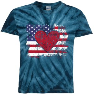 ValentineS Day American Flag Red Hearts Us Patriotic Love Kids Tie-Dye T-Shirt