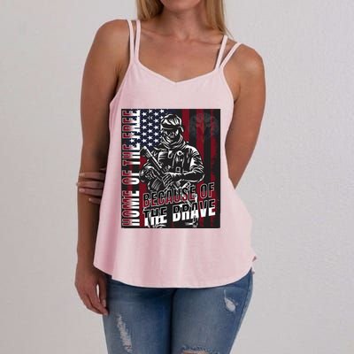 Veterans Day American Flag Proud Brave Pride Military Honor Gift Women's Strappy Tank