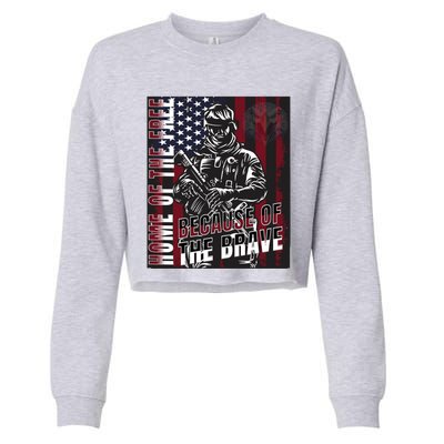 Veterans Day American Flag Proud Brave Pride Military Honor Gift Cropped Pullover Crew