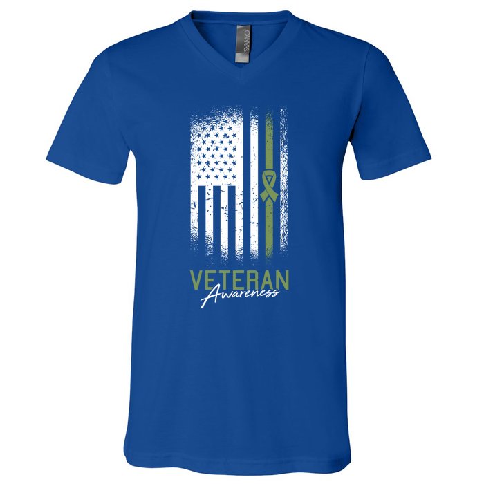 Veterans Day Awareness American Flag Military Army Soldier Gift V-Neck T-Shirt