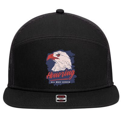 Veterans Day America Military Eagle Honor Soldier Gift 7 Panel Mesh Trucker Snapback Hat