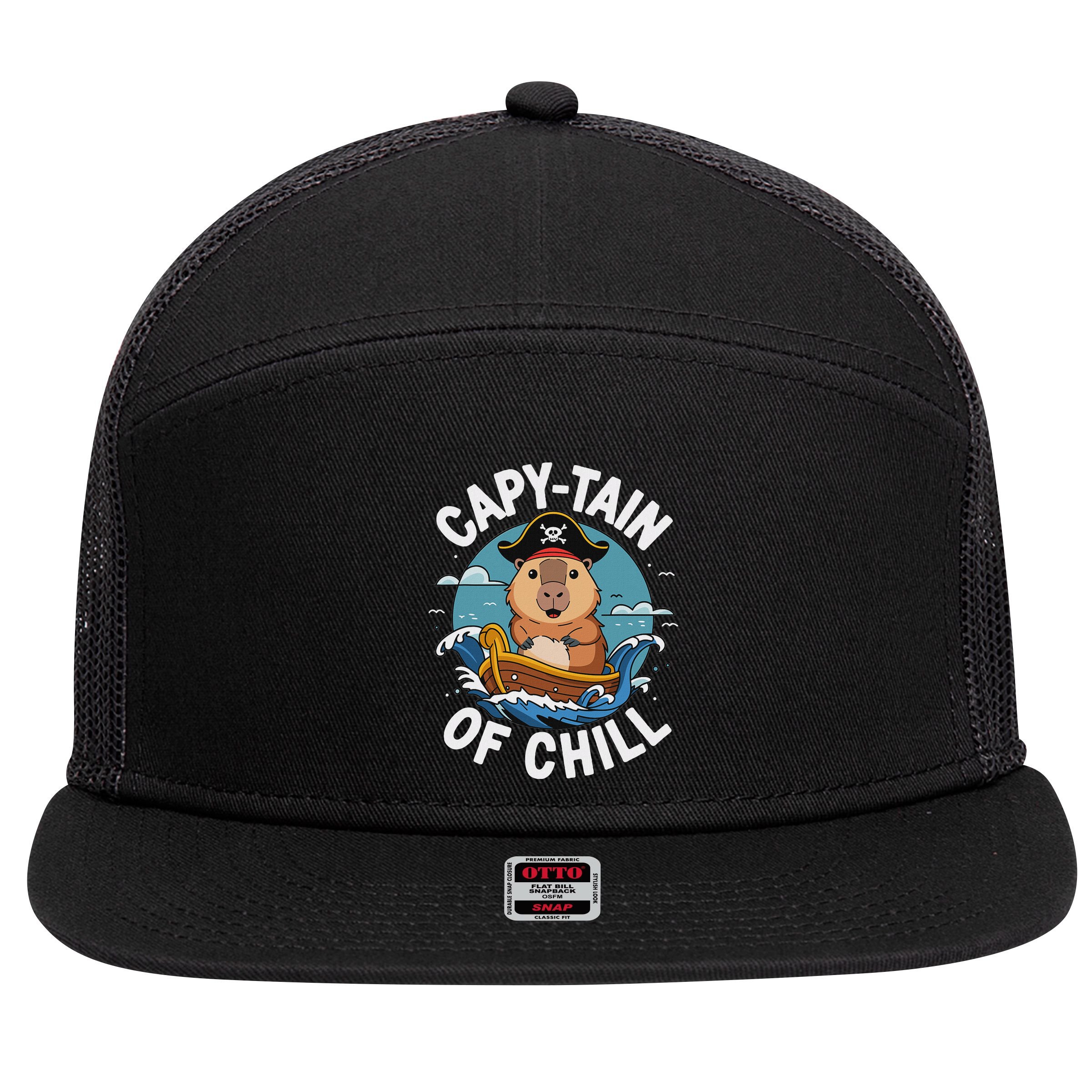 Vyloxa Designs Adult Capybara Cartoon 7 Panel Mesh Trucker Snapback Hat
